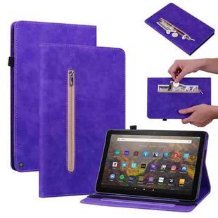 For Amazon Kindle HD 10 2021 / HD 10 Plus 2021 Skin Feel Solid Color Zipper Smart Leather Tablet Case(Purple)