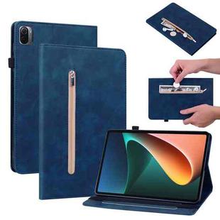 For Xiaomi Pad 5 Pro / Pad 5 Skin Feel Solid Color Zipper Smart Leather Tablet Case(Blue)
