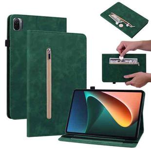 For Xiaomi Pad 5 Pro / Pad 5 Skin Feel Solid Color Zipper Smart Leather Tablet Case(Green)