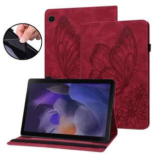 For Samsung Galaxy Tab A8 Big Butterfly Embossed Leather Tablet Case(Red)