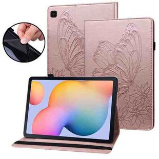 For Samsung Galaxy Tab S6 Lite P610 Big Butterfly Embossed Smart Leather Tablet Case(Rose Gold)