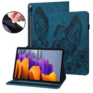 For Samsung Galaxy Tab S7 T870 Big Butterfly Embossed Leather Tablet Case(Blue)