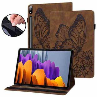 For Samsung Galaxy Tab S7 T870 Big Butterfly Embossed Leather Tablet Case(Brown)