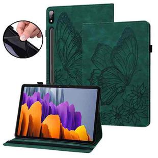 For Samsung Galaxy Tab S8 Big Butterfly Embossed Leather Tablet Case(Green)