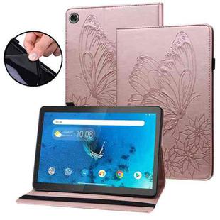 For Lenovo M10 Plus X606F Big Butterfly Embossed Leather Tablet Case(Rose Gold)