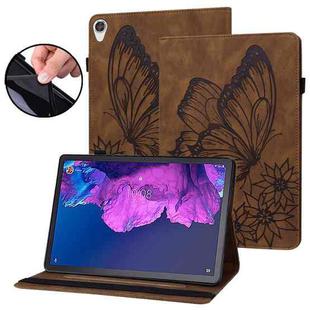 For Lenovo Tab P11 Big Butterfly Embossed Leather Tablet Case(Brown)