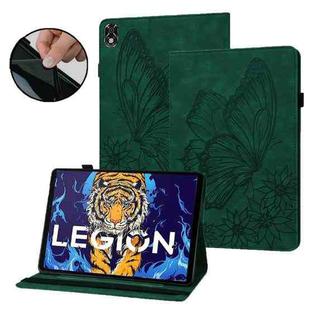 For Lenovo Legion Y700 Big Butterfly Embossed Leather Tablet Case(Green)