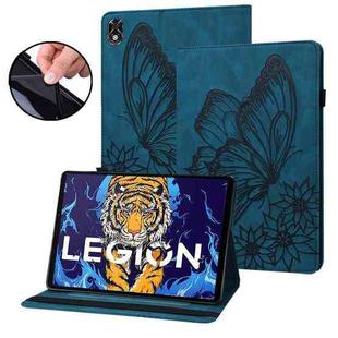 For Lenovo Legion Y700 Big Butterfly Embossed Leather Tablet Case(Blue)