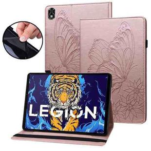 For Lenovo Legion Y700 Big Butterfly Embossed Leather Tablet Case(Rose Gold)