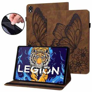 For Lenovo Legion Y700 Big Butterfly Embossed Leather Tablet Case(Brown)