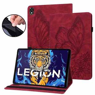 For Lenovo Legion Y700 Big Butterfly Embossed Leather Tablet Case(Red)