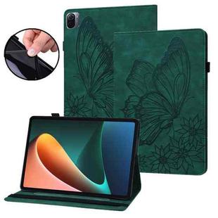 For Xiaomi Pad 5 Big Butterfly Embossed Leather Tablet Case(Green)