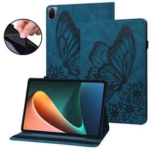 For Xiaomi Pad 5 Big Butterfly Embossed Leather Tablet Case(Blue)