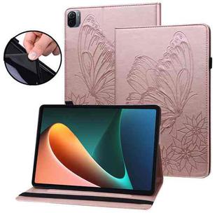 For Xiaomi Pad 5 Pro Big Butterfly Embossed Leather Tablet Case(Rose Gold)