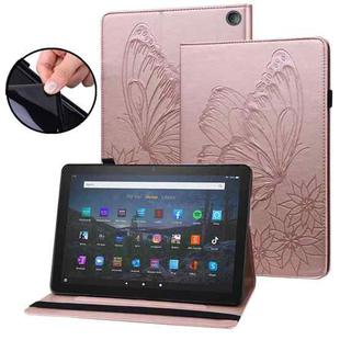 For Amazon Kindle Fire HD 10 / 10 Plus 2021 Big Butterfly Embossed Leather Tablet Case(Rose Gold)
