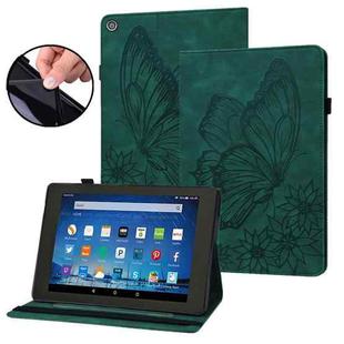 For Amazon Kindle Fire HD 8 2018/2017/2016/2015 Big Butterfly Embossed Smart Leather Tablet Case(Green)
