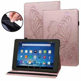 For Amazon Kindle Fire HD 8 2020 / 8 Plus Big Butterfly Embossed Smart Leather Tablet Case(Rose Gold)