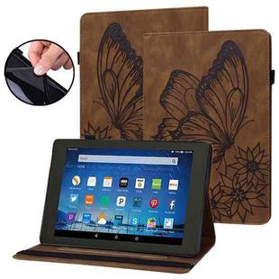 For Amazon Kindle Fire HD 8 2020 / 8 Plus Big Butterfly Embossed Smart Leather Tablet Case(Brown)