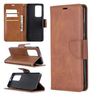 For Huawei P40 Pro Retro Lambskin Texture Pure Color Horizontal Flip PU Leather Case with Holder & Card Slots & Wallet & Lanyard(Brown)