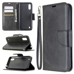 For Galaxy A01 Retro Lambskin Texture Pure Color Horizontal Flip PU Leather Case with Holder & Card Slots & Wallet & Lanyard(Black)