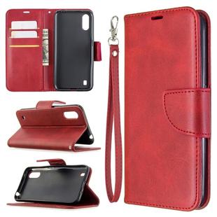 For Galaxy A01 Retro Lambskin Texture Pure Color Horizontal Flip PU Leather Case with Holder & Card Slots & Wallet & Lanyard(Red)