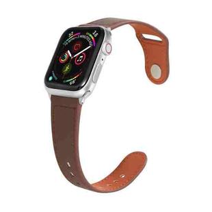 Nail Silver Buckle Leather Watch Band For Apple Watch Series 9&8&7 41mm / SE 3&SE 2&6&SE&5&4 40mm / 3&2&1 38mm(Coffee)