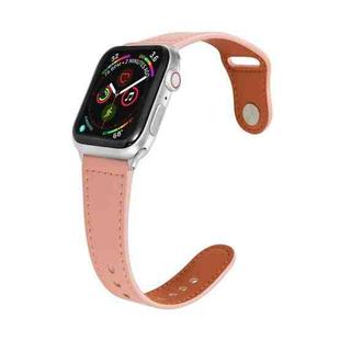 Nail Silver Buckle Leather Watch Band For Apple Watch Series 9&8&7 41mm / SE 3&SE 2&6&SE&5&4 40mm / 3&2&1 38mm(Pink)