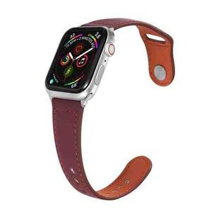 Nail Silver Buckle Leather Watch Band For Apple Watch Ultra 49mm&Watch Ultra 2 49mm / Series 9&8&7 45mm / SE 3&SE 2&6&SE&5&4 44mm / 3&2&1 42mm(Wine Red)