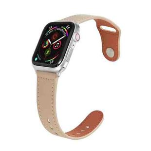 Nail Silver Buckle Leather Watch Band For Apple Watch Ultra 49mm&Watch Ultra 2 49mm / Series 9&8&7 45mm / SE 3&SE 2&6&SE&5&4 44mm / 3&2&1 42mm(Apricot)