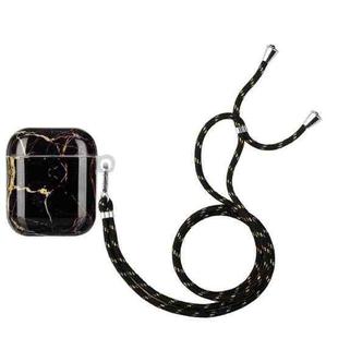 Painted Plastic Long Lanyard Wireless Earphone Protective Case For AirPods 1 / 2(Black Gold Marble)