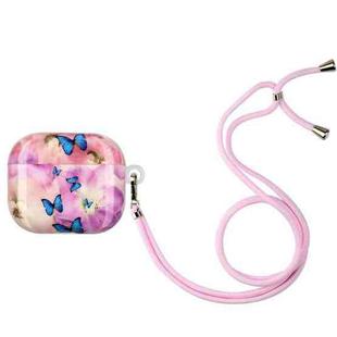 Painted Plastic Long Lanyard Wireless Earphone Protective Case For AirPods 3(Purple Butterfly)