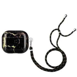 Painted Plastic Long Lanyard Wireless Earphone Protective Case For AirPods 3(Black Gold Marble)