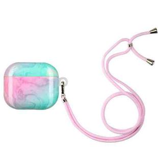 Painted Plastic Long Lanyard Wireless Earphone Protective Case For AirPods 3(Pink Green Mable)