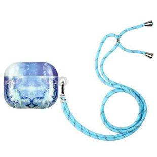 Painted Plastic Long Lanyard Wireless Earphone Protective Case For AirPods 3(Snow Mountain Wolf)