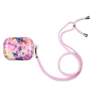 Painted Plastic Long Lanyard Wireless Earphone Protective Case For AirPods Pro(Purple Butterfly)