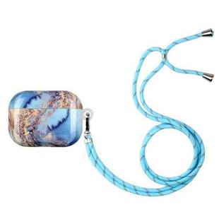 Painted Plastic Long Lanyard Wireless Earphone Protective Case For AirPods Pro(Sea Blue Mable)