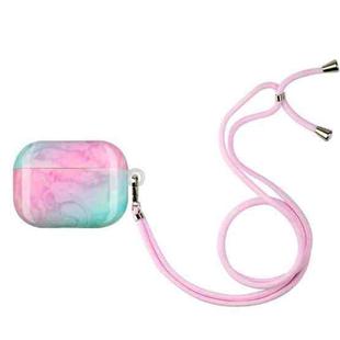 Painted Plastic Long Lanyard Wireless Earphone Protective Case For AirPods Pro(Pink Green Mable)
