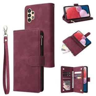 For Samsung Galaxy A13 4G Multifunctional Frosted Zipper Wallet Leather Phone Case(Wine Red)