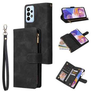 For Samsung Galaxy A23 Multifunctional Frosted Zipper Wallet Leather Phone Case(Black)
