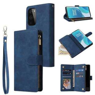 For OnePlus 9 Pro Multifunctional Frosted Zipper Wallet Leather Phone Case(Blue)
