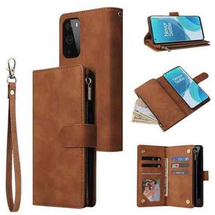 For OnePlus 9 Pro Multifunctional Frosted Zipper Wallet Leather Phone Case(Brown)