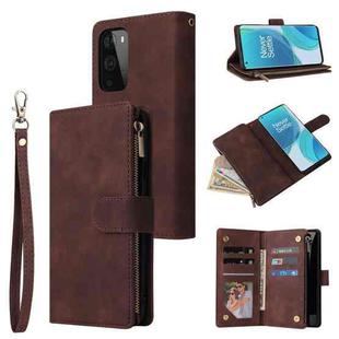 For OnePlus 9 Pro Multifunctional Frosted Zipper Wallet Leather Phone Case(Coffee)