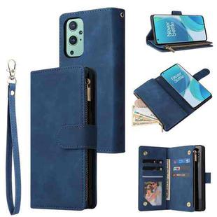 For OnePlus 9 Multifunctional Frosted Zipper Wallet Leather Phone Case(Blue)