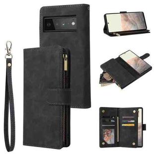 For Google Pixel 6 Pro Multifunctional Frosted Zipper Wallet Leather Phone Case(Black)