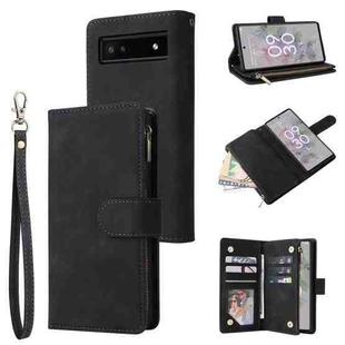 For Google Pixel 6a Multifunctional Frosted Zipper Wallet Leather Phone Case(Black)