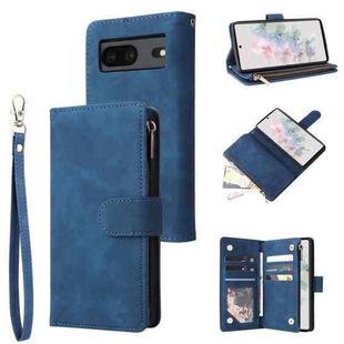 For Google Pixel 7 5G Multifunctional Frosted Zipper Wallet Leather Phone Case(Blue)