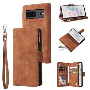 For Google Pixel 7 5G Multifunctional Frosted Zipper Wallet Leather Phone Case(Brown)