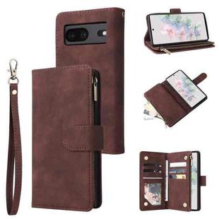 For Google Pixel 7 5G Multifunctional Frosted Zipper Wallet Leather Phone Case(Coffee)