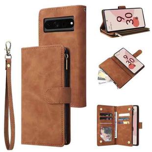 For Google Pixel 7 Pro 5G Multifunctional Frosted Zipper Wallet Leather Phone Case(Brown)