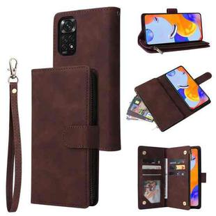 For Xiaomi Redmi Note 11 Pro International Multifunctional Frosted Zipper Wallet Leather Phone Case(Coffee)